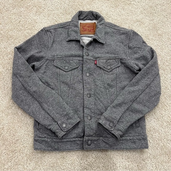 Levi's French Terry Cotton (Soft) Gray Snap Stretch  Trucker Jacket, Women's Sm - Picture 2 of 13